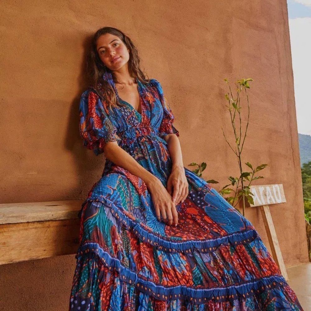 FARM RIO Leopard Ruffle Maxi Dress